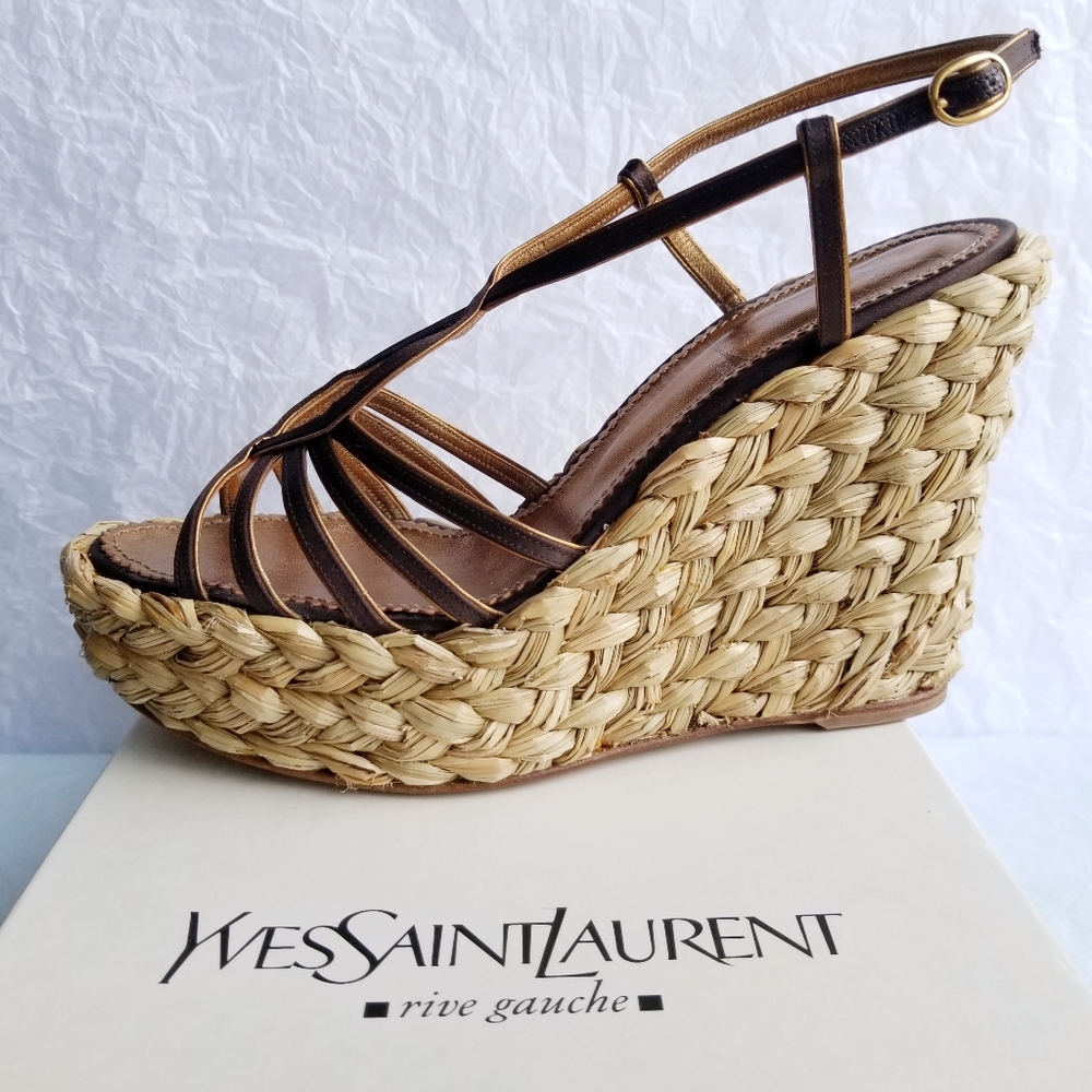 YSL Satin Straw Wedges - Picture 3 of 12